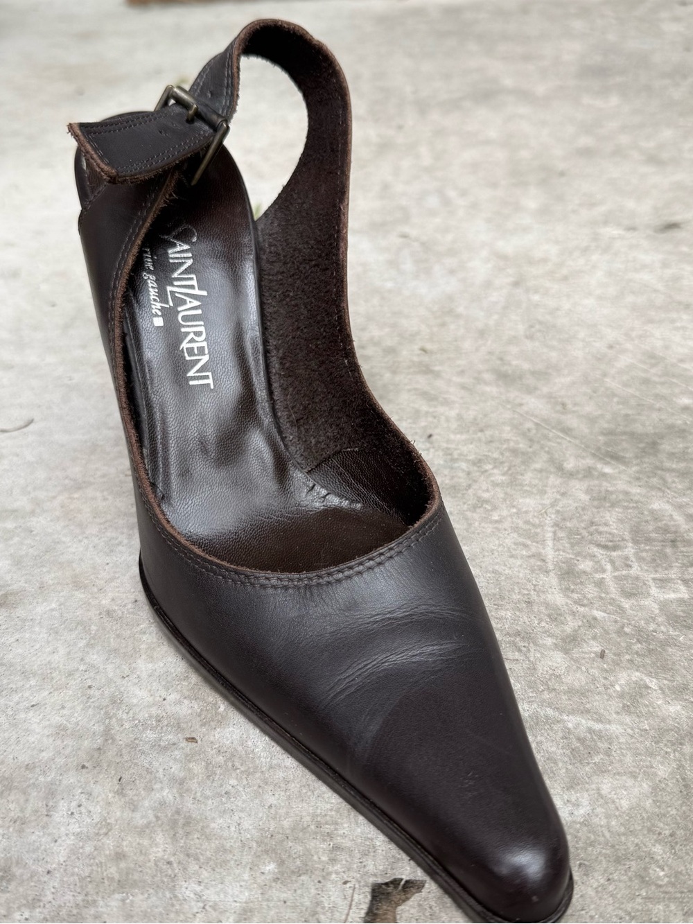 YSL Dark Brown Leather Slingback Pumps - Picture 3 of 6